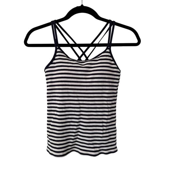 Uniqlo Navy/White Stripe Ribbed w/built in Padding Criss Cross Basic Tank Top-XS - Picture 1 of 5